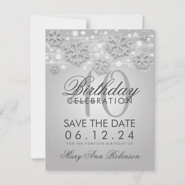 Silver 40th Birthday Save Date Winter Save The Date (Front)