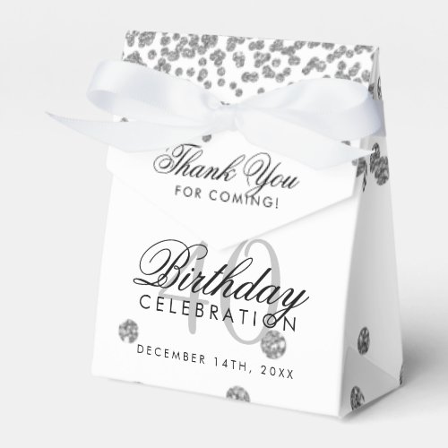 Silver 40th Birthday Thank You Confetti White Favor Boxes