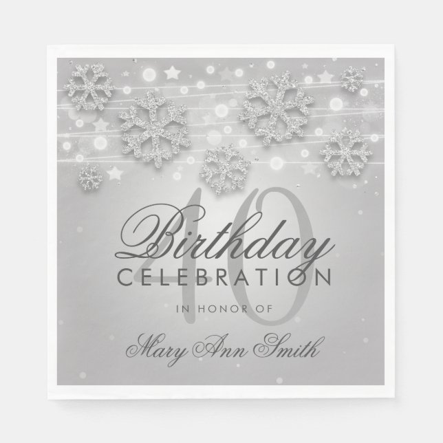 Silver 40th Birthday Winter Glitter Napkins (Front)