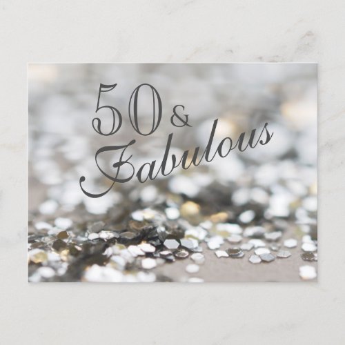 Silver 50  Fabulous 50th Birthday Party Invitation Postcard