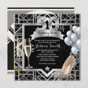 Silver 50th Birthday Party Champaign Glasses Invitation