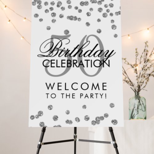 Silver 50th Birthday Party Glitter Confetti  Foam Board