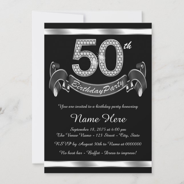 Silver 50th Birthday Party Invitation (Front)