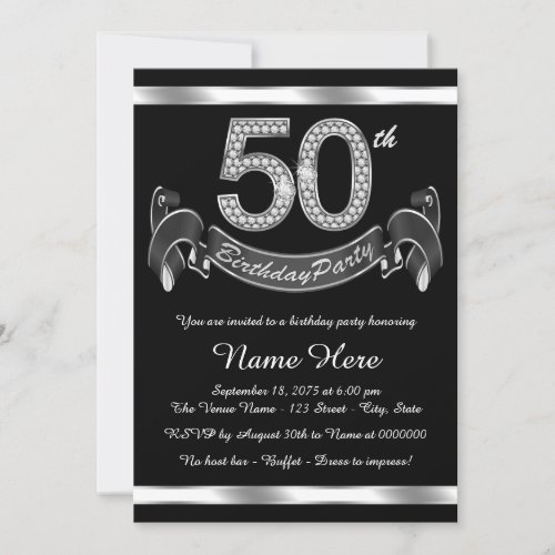 Silver 50th Birthday Party Invitation