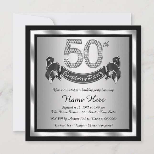 Silver 50th Birthday Party Invitation (Front)