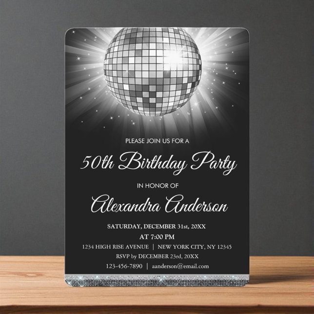 Silver 50th Birthday Party Silver Disco Ball Invitation (Creator Uploaded)