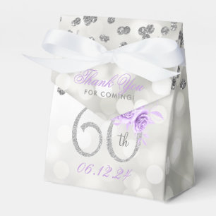 Silver 60 Birthday Thank You Purple Floral Lights Favor Boxes