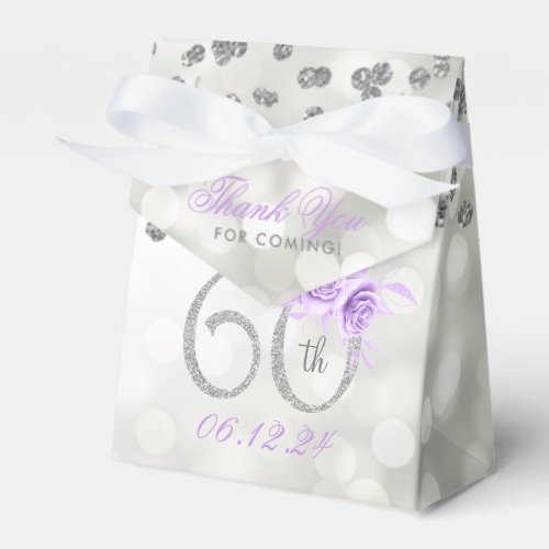 Silver 60 Birthday Thank You Purple Floral Lights  Favor Boxes