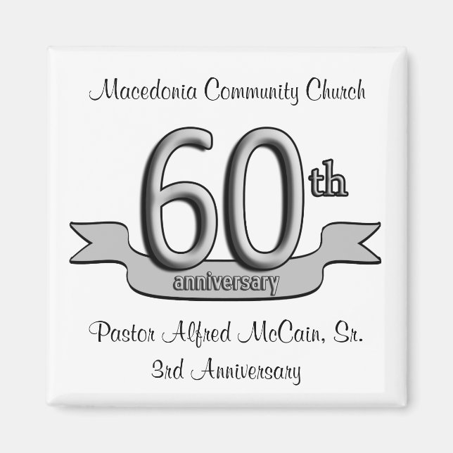 Silver 60th Anniversary Party Favors Magnet (Front)