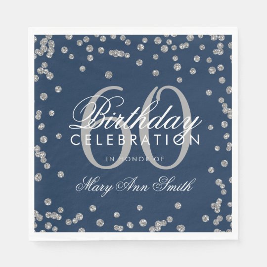 Silver 60th Birthday Glitter Confetti Navy Blue Napkins