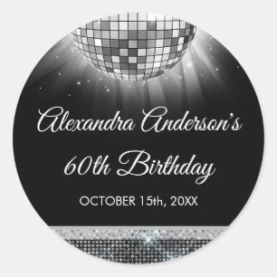 Silver 60th Birthday Party 70's Disco Ball Classic Round Sticker