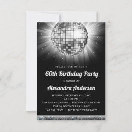 Silver 60th Birthday Party 70's Disco Ball Invitation
