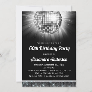 Silver 60th Birthday Party 70's Disco Ball Invitation
