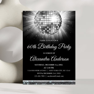 Silver 60th Birthday Party 70's Disco Ball Invitation