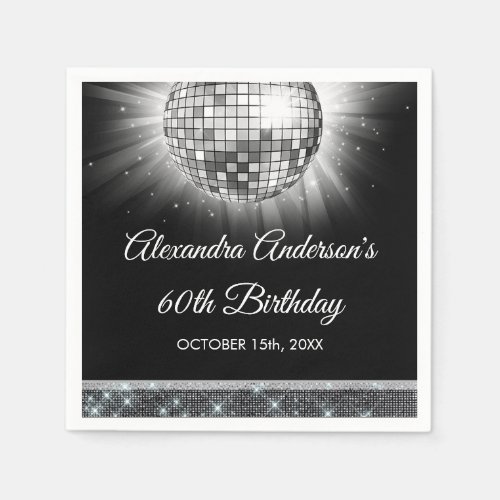 Silver 60th Birthday Party 70s Disco Ball Napkins