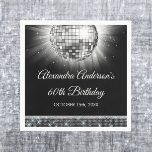 Silver 60th Birthday Party 70's Disco Ball Napkins