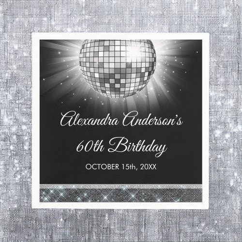 Silver 60th Birthday Party 70s Disco Ball Napkins