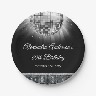 Silver 60th Birthday Party 70's Disco Ball Paper Plates