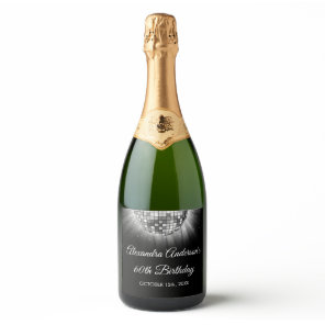 Silver 60th Birthday Party 70's Disco Ball Sparkling Wine Label