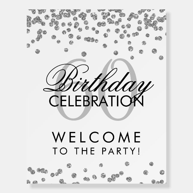 Silver 60th Birthday Party Glitter Confetti  Foam Board (Front)