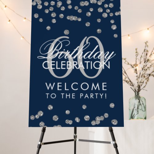 Silver 60th Birthday Party Glitter Confetti Navy  Foam Board