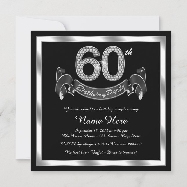Silver 60th Birthday Party Invitation (Front)
