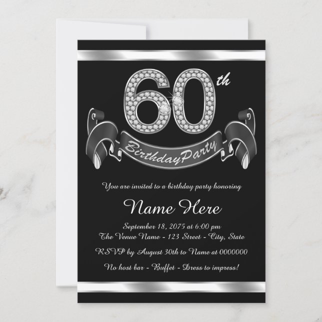Silver 60th Birthday Party Invitation (Front)