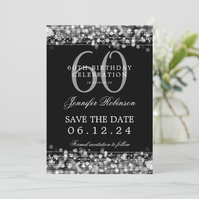 Silver 60th Birthday Party Save the Date  Invitation (Standing Front)