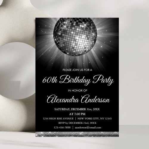 Silver 60th Birthday Party Silver Disco Ball Invitation