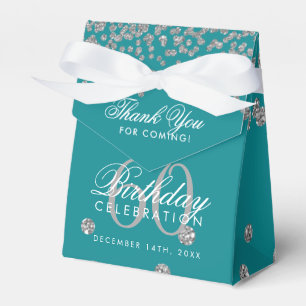 Silver 60th Birthday Thank You Confetti Teal Favor Boxes