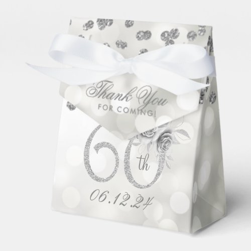 Silver 60th Birthday Thank You Floral Lights Favor Boxes