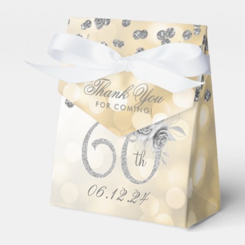 Silver 60th Birthday Thank You Floral Lights Gold  Favor Boxes