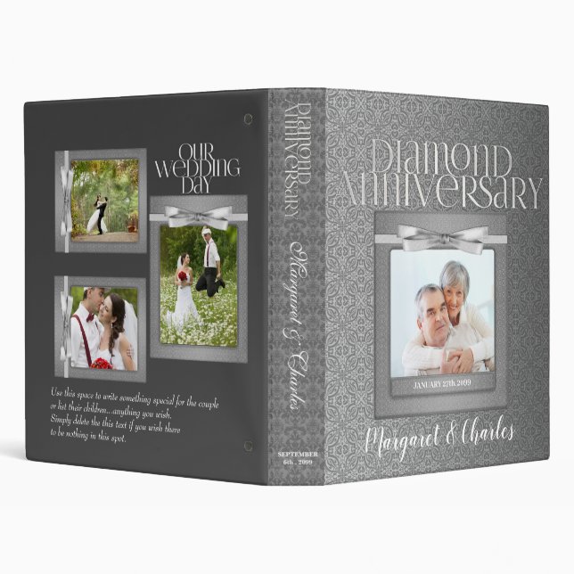Silver 60th Diamond Anniversary Photo Scrapbook 3 Ring Binder (Background)