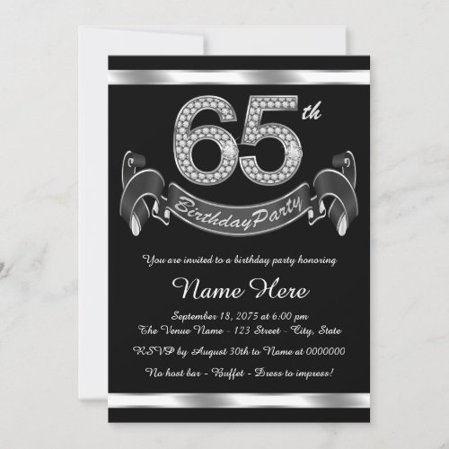 Silver 65th Birthday Party Invitation