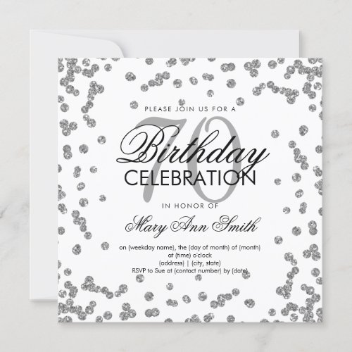 Silver 70th Birthday Elegant Glitter Confetti Invitation