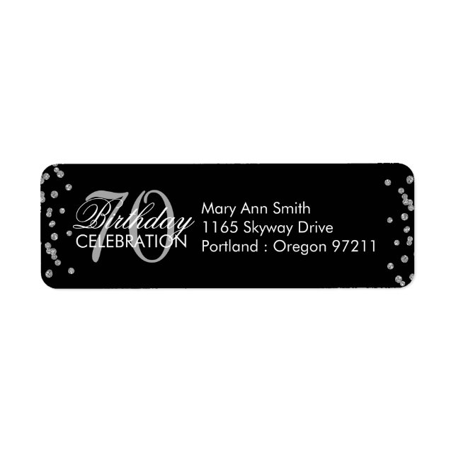 Silver 70th Birthday Glitter Confetti Black Label (Front)