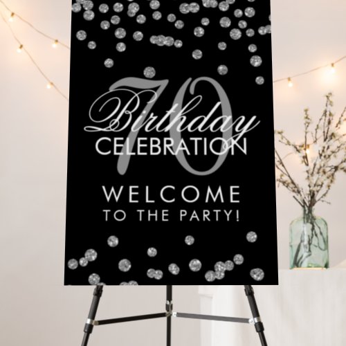 Silver 70th Birthday Party Glitter Confetti Black  Foam Board