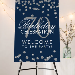 Silver 70th Birthday Party Glitter Confetti Navy Foam Board