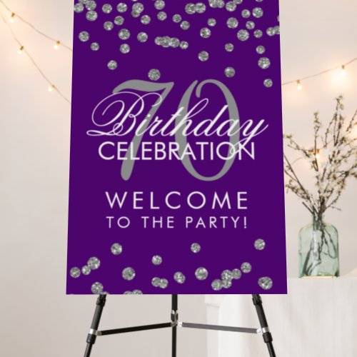 Silver 70th Birthday Party Glitter Confetti Purple Foam Board