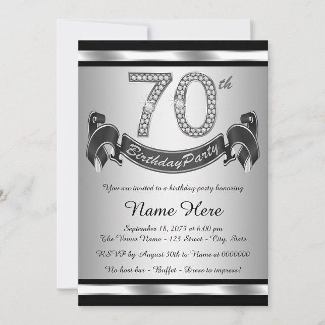 Silver 70th Birthday Party Invitation (Front)