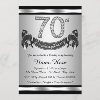 Silver 70th Birthday Party Invitation by InvitationCentral at Zazzle