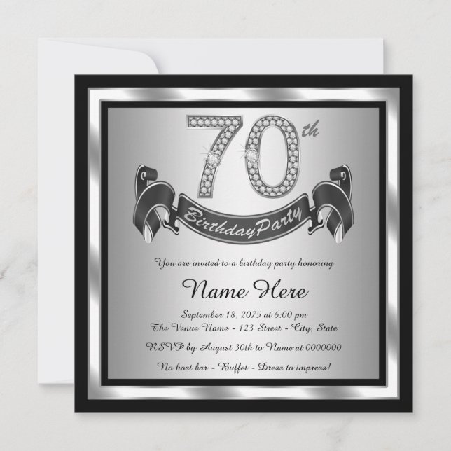 Silver 70th Birthday Party Invitation (Front)