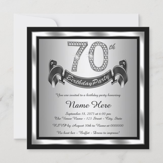 Silver 70th Birthday Party Invitation (Front)
