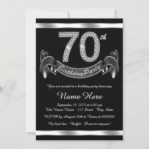 Silver 70th Birthday Party Invitation