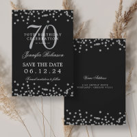 Silver 70th Birthday Save Date Confetti Black
