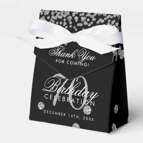 Silver 70th Birthday Thank You Confetti Black Favor Boxes