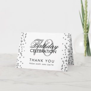 Silver 70th Birthday Thank you Glitter Confetti Card