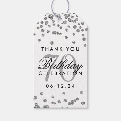 Silver 70th Birthday Thank You Glitter Confetti Gift Tags