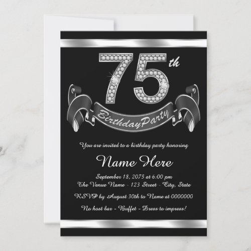 Silver 75th Birthday Party Invitation