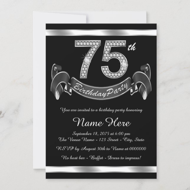 Silver 75th Birthday Party Invitation (Front)
